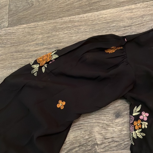 ASOS Design Petite long sleeve dress. Black w/ floral, front tie details - Picture 6 of 10